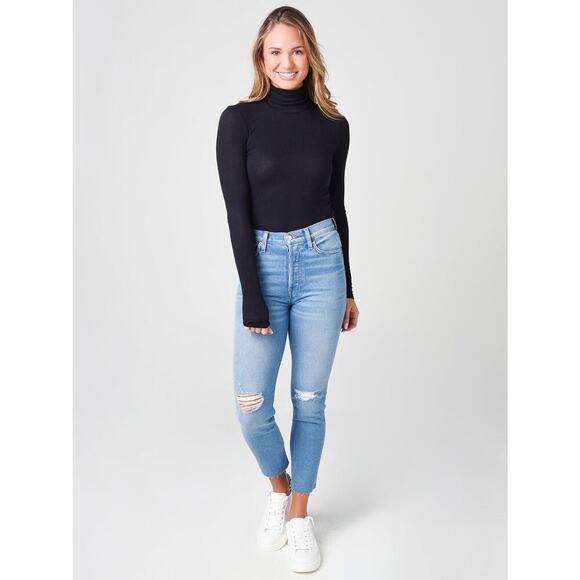 RE/Done High-Rise Ankle Cropped Jean Raw Hem Zip-Fly Denim Blue Size 29 NWT - Picture 1 of 14